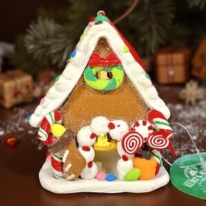 Kurt Adler Gingerbread House Christmas Ornament Light Up LED 2021 Hanging 3 1/2"